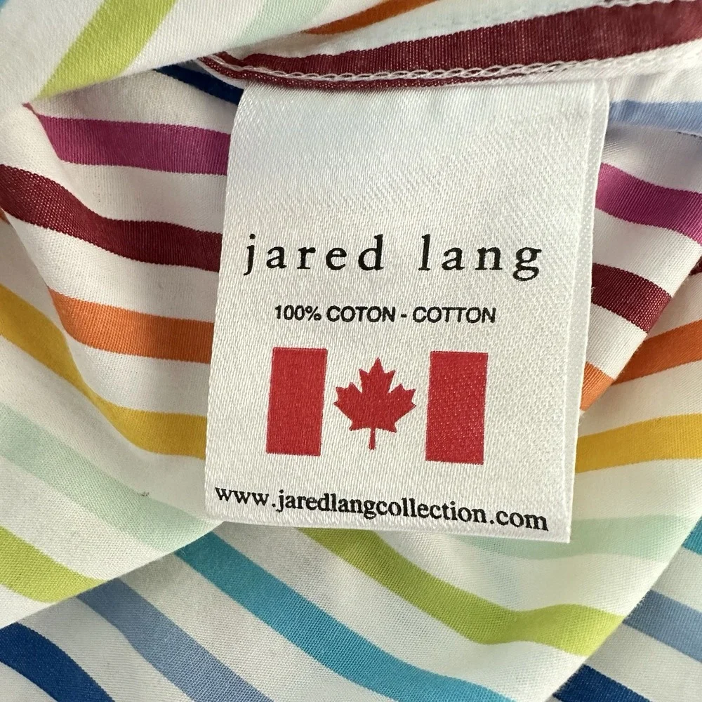Jared Lang Short Sleeve Large Rainbow Striped Button Up 100%  Luxury Cotton Sz L - Picture 7 of 9
